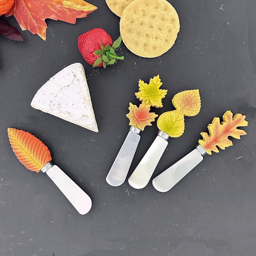 Fall Leaf Decor 4-Piece Hand Painted Resin Handle with Stainless Steel Blade